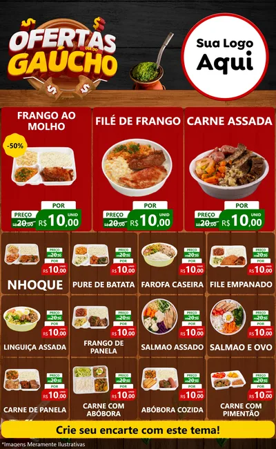 Modelo de Encarte para Encarte Grande com o tema Ofertas Dia do Gaúcho para Restaurante