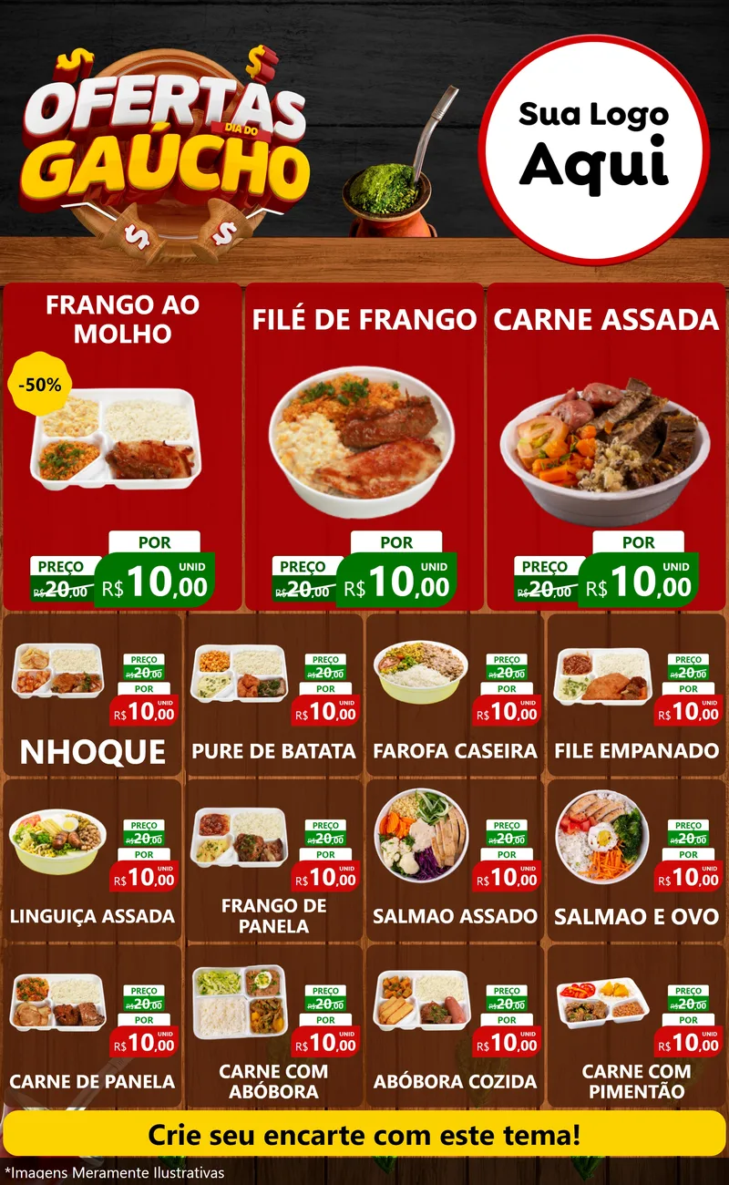 Modelo de Encarte para Encarte Grande com o tema Ofertas Dia do Gaúcho para Restaurante