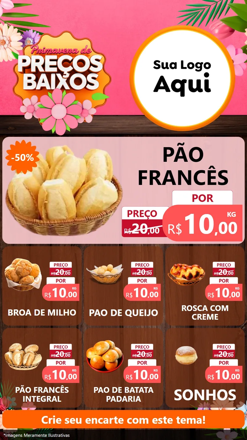 Modelo de Rede Social para Stories com o tema Primavera de Preços Baixos para Padaria
