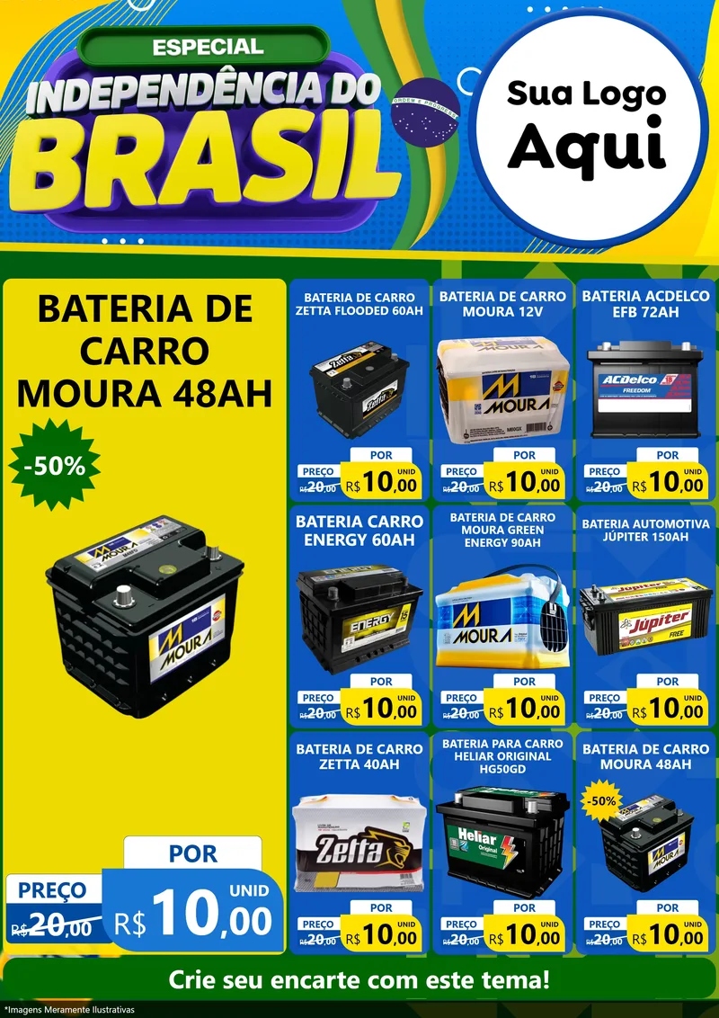 Modelo de Encarte para Encarte A4 Vertical com o tema Especial Independência do Brasil para Baterias Elétricas