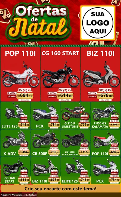 Modelo de Encarte para Encarte Grande com o tema Ofertas de Natal para Concessionaria de Motos