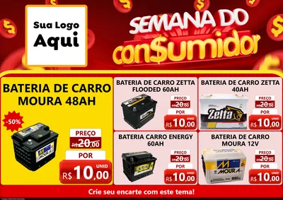 Modelo de Encarte para Encarte A4 Horizontal com o tema Semana do Consumidor para Baterias Elétricas