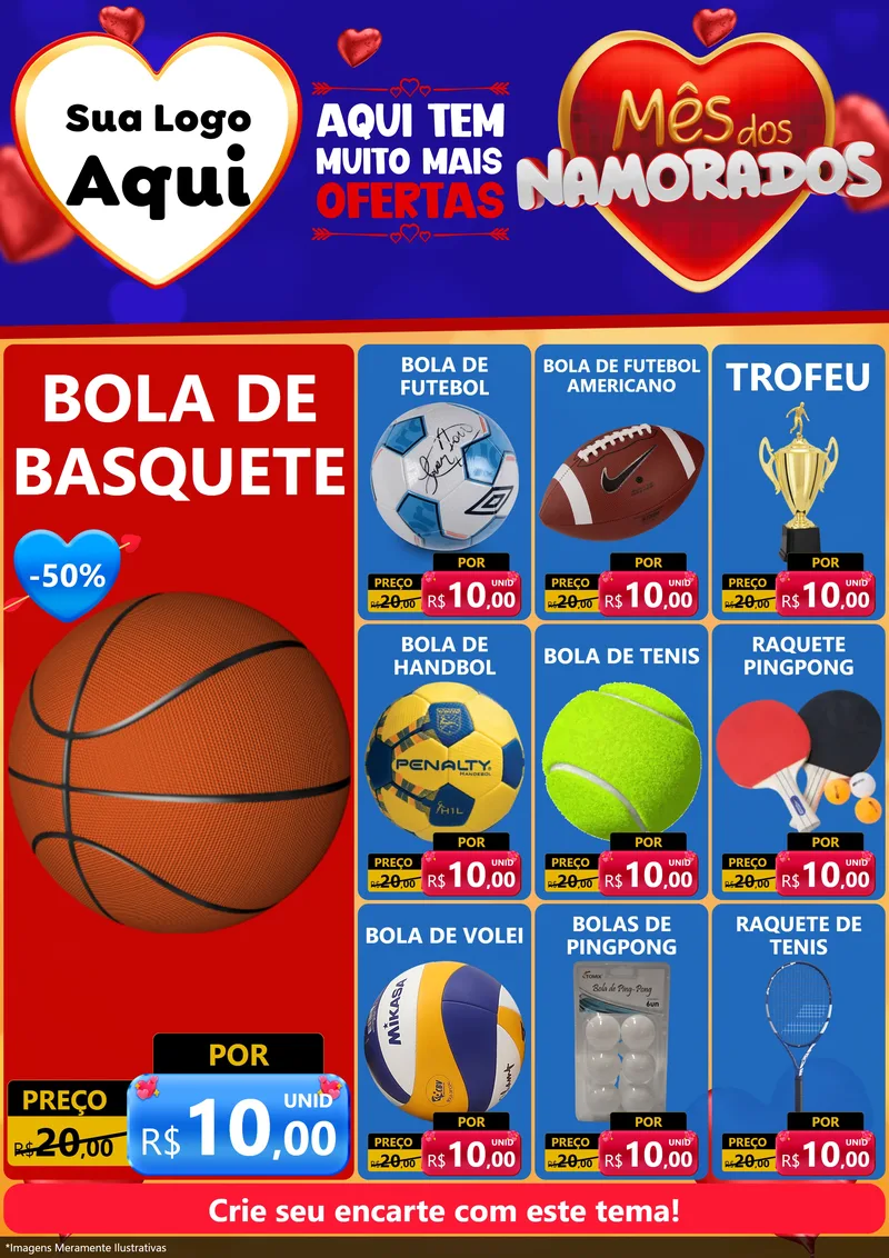 Modelo de Encarte para Encarte A4 Vertical com o tema Mês dos Namorados para Artigos Esportivos