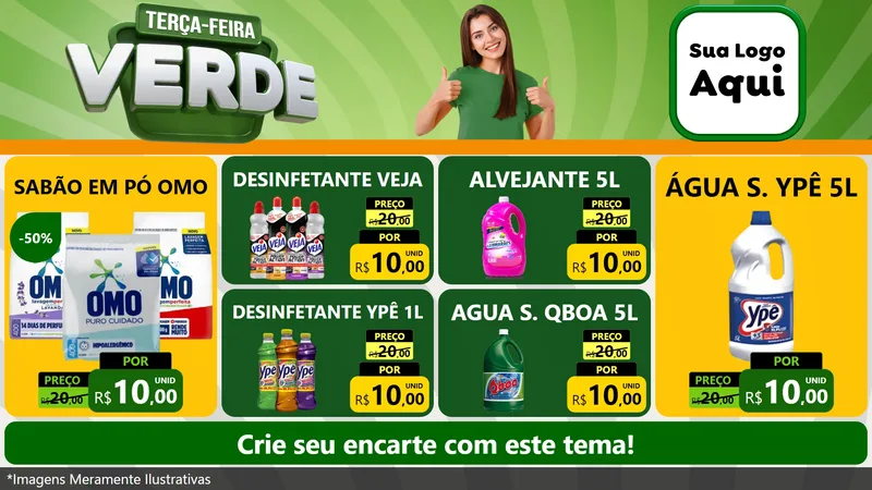 Modelo de TV para TV Horizontal com o tema Terça - Feira Verde para Produtos de Limpeza