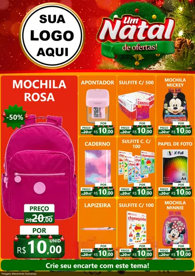 Modelo de Encarte para Encarte A4 Vertical com o tema Um Natal de Ofertas para Papelaria