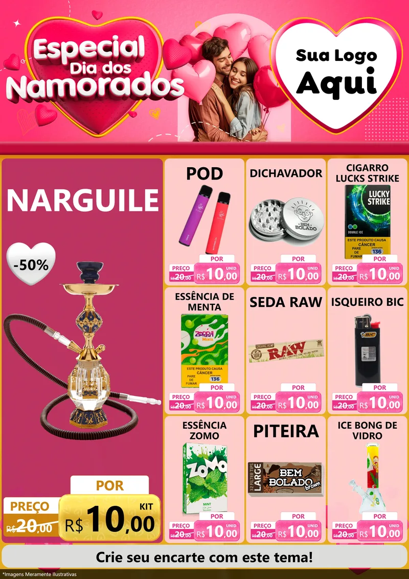 Modelo de Encarte para Encarte A4 Vertical com o tema Especial Dia dos Namorados para Tabacaria