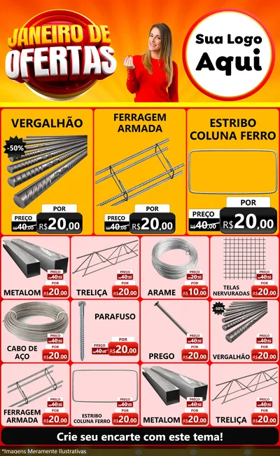 Modelo de Encarte para Encarte Grande com o tema Janeiro de Ofertas para Ferragens
