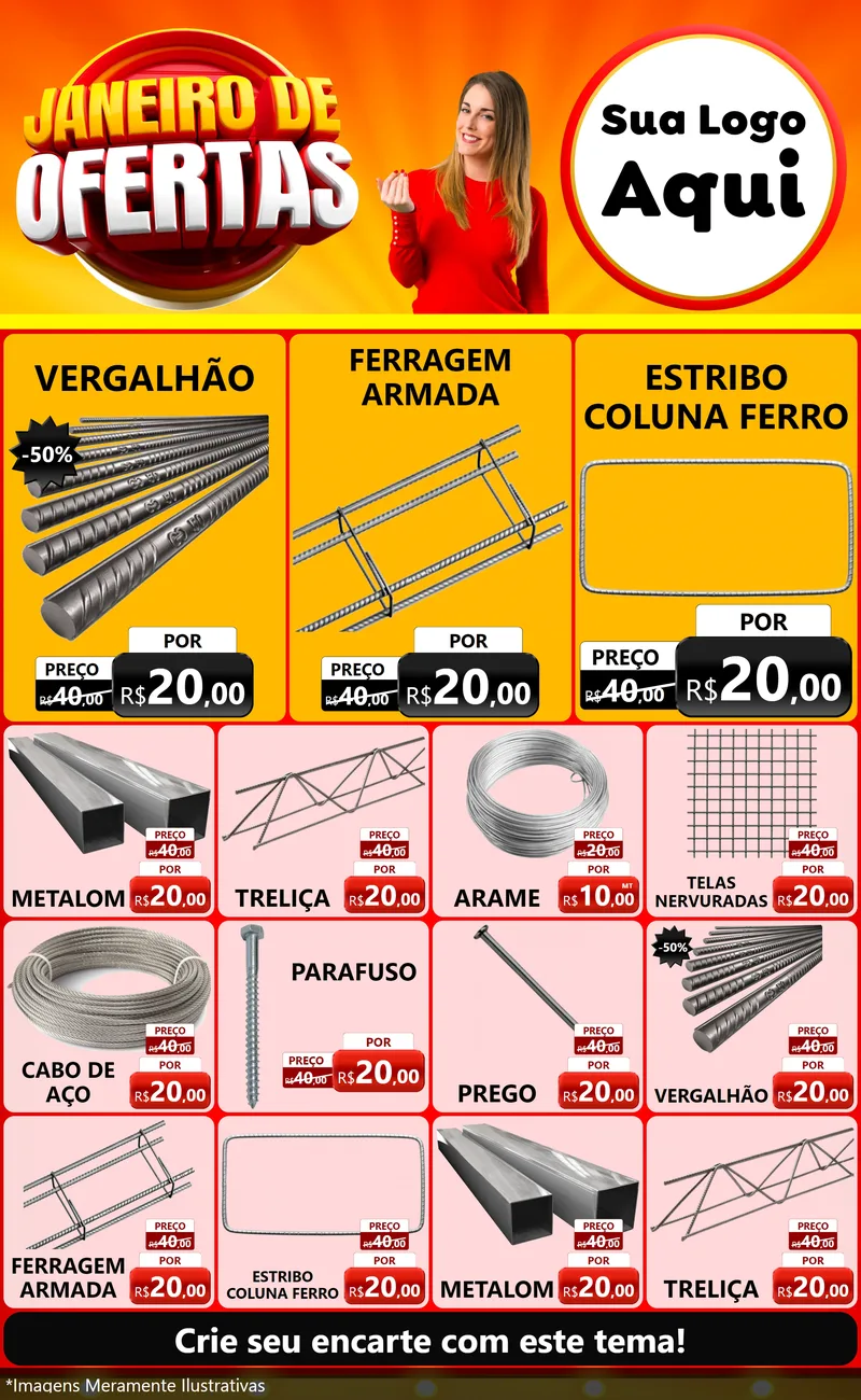 Modelo de Encarte para Encarte Grande com o tema Janeiro de Ofertas para Ferragens