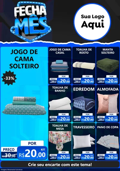 Modelo de Encarte para Encarte A4 Vertical com o tema Fecha Mês para Cama, Mesa e Banho