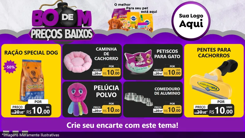 Modelo de TV para TV Horizontal com o tema Boom de Preços Baixos para Pet Shop