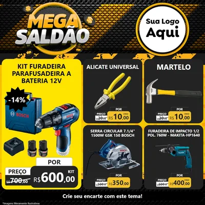 Modelo de Rede Social para Feed Facebook com o tema Mega Saldão para Maquinas e Ferramentas