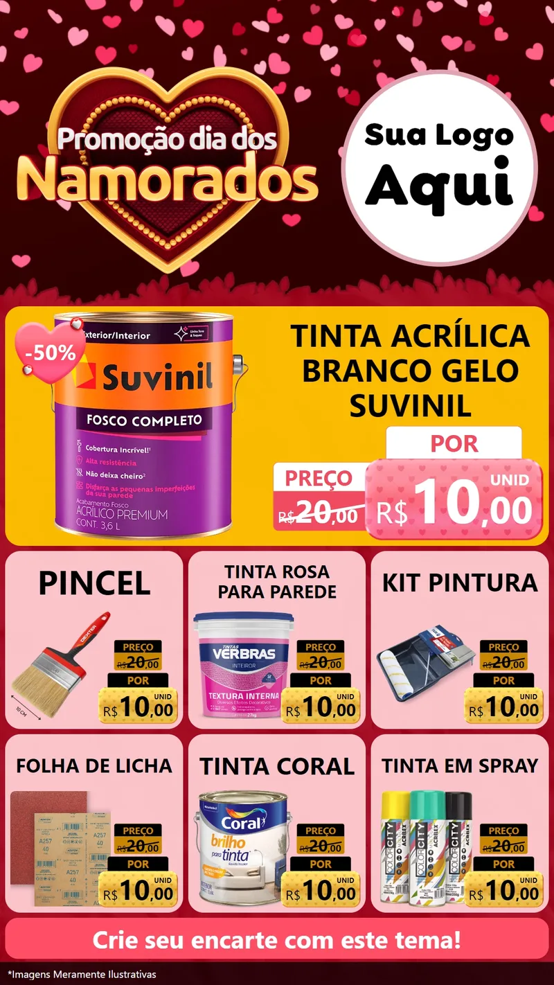 Modelo de Rede Social para Stories com o tema Promoção Dia Dos Namorados para Tintas e Ferramentas