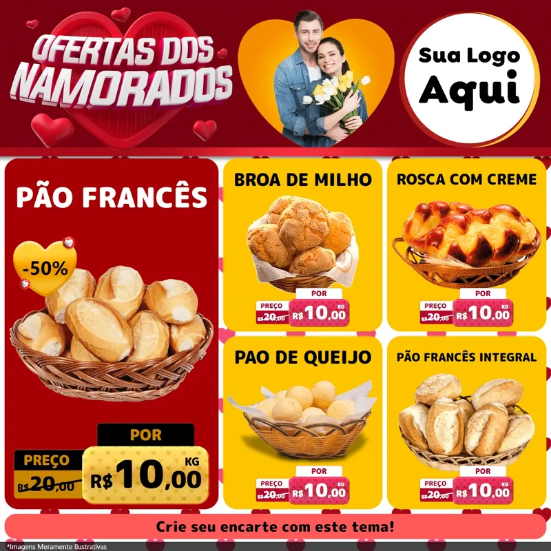 Modelo de Rede Social para Feed Facebook com o tema Ofertas Dos Namorados para Padaria