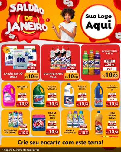 Modelo de Rede Social para Feed Instagram com o tema Saldão de Janeiro para Produtos de Limpeza