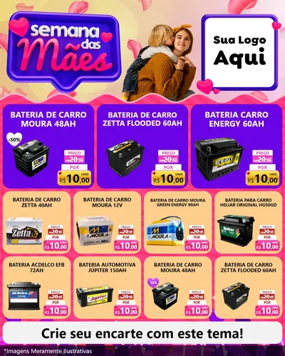 Modelo de Rede Social para Feed Instagram com o tema Semana das Mães para Baterias Elétricas