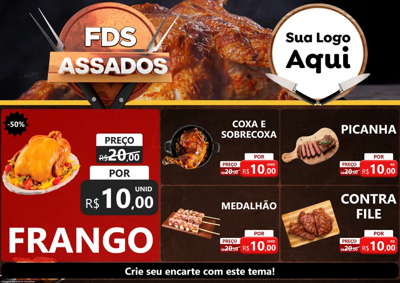 Modelo de Encarte para Encarte A4 Horizontal com o tema Fim de Semana dos Assados para Assados