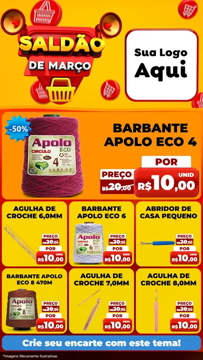 Modelo de Rede Social para Stories com o tema Saldão de Março para Armarinho e Aviamentos