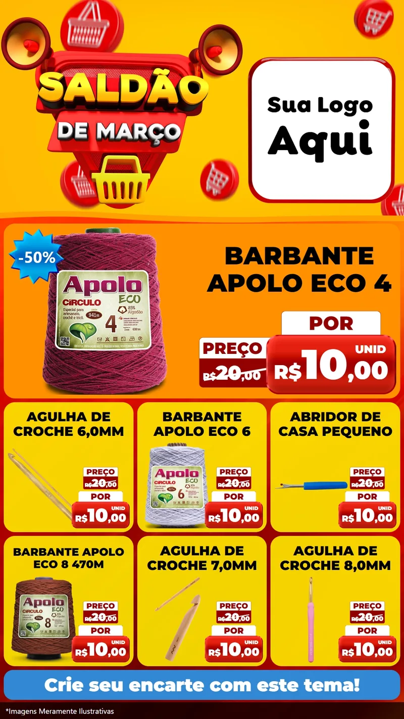 Modelo de Rede Social para Stories com o tema Saldão de Março para Armarinho e Aviamentos