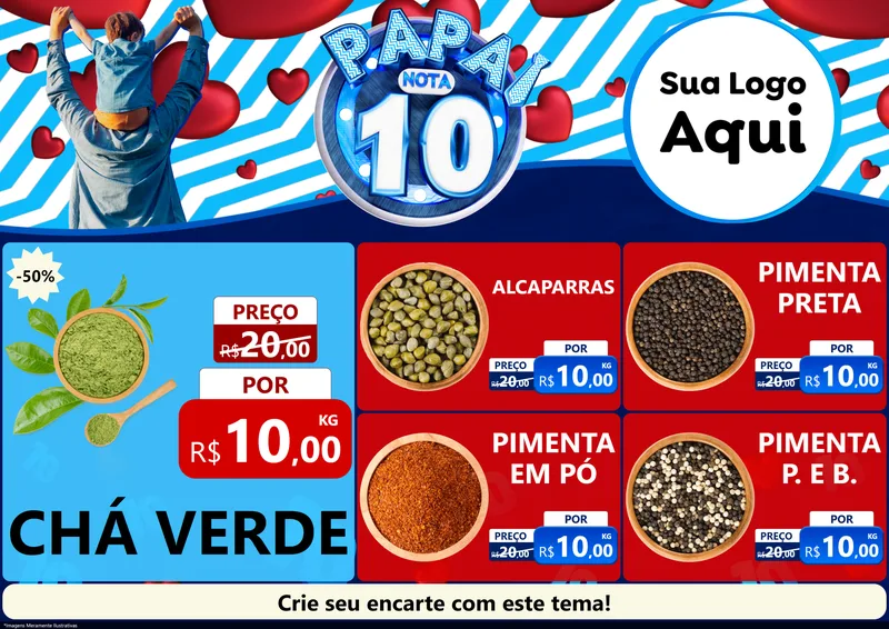 Modelo de Encarte para Encarte A4 Horizontal com o tema Papai Nota 10 para Produtos Naturais
