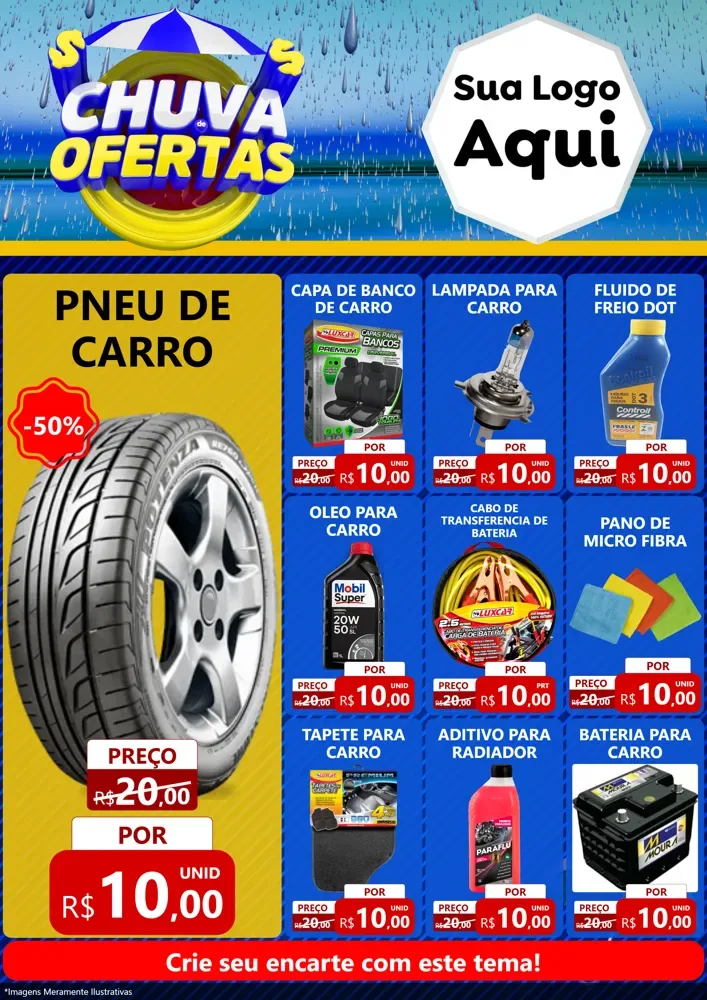 Modelo de Encarte para Encarte A4 Vertical com o tema Chuva de Ofertas para Auto peças