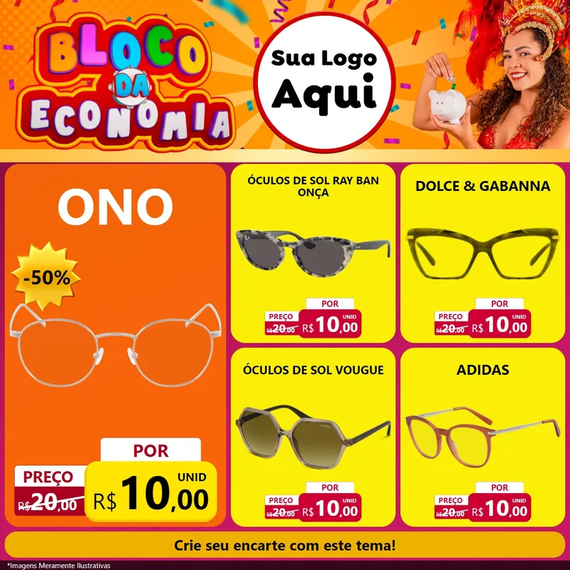 Modelo de Rede Social para Feed Facebook com o tema Bloco da Economia para Óticas