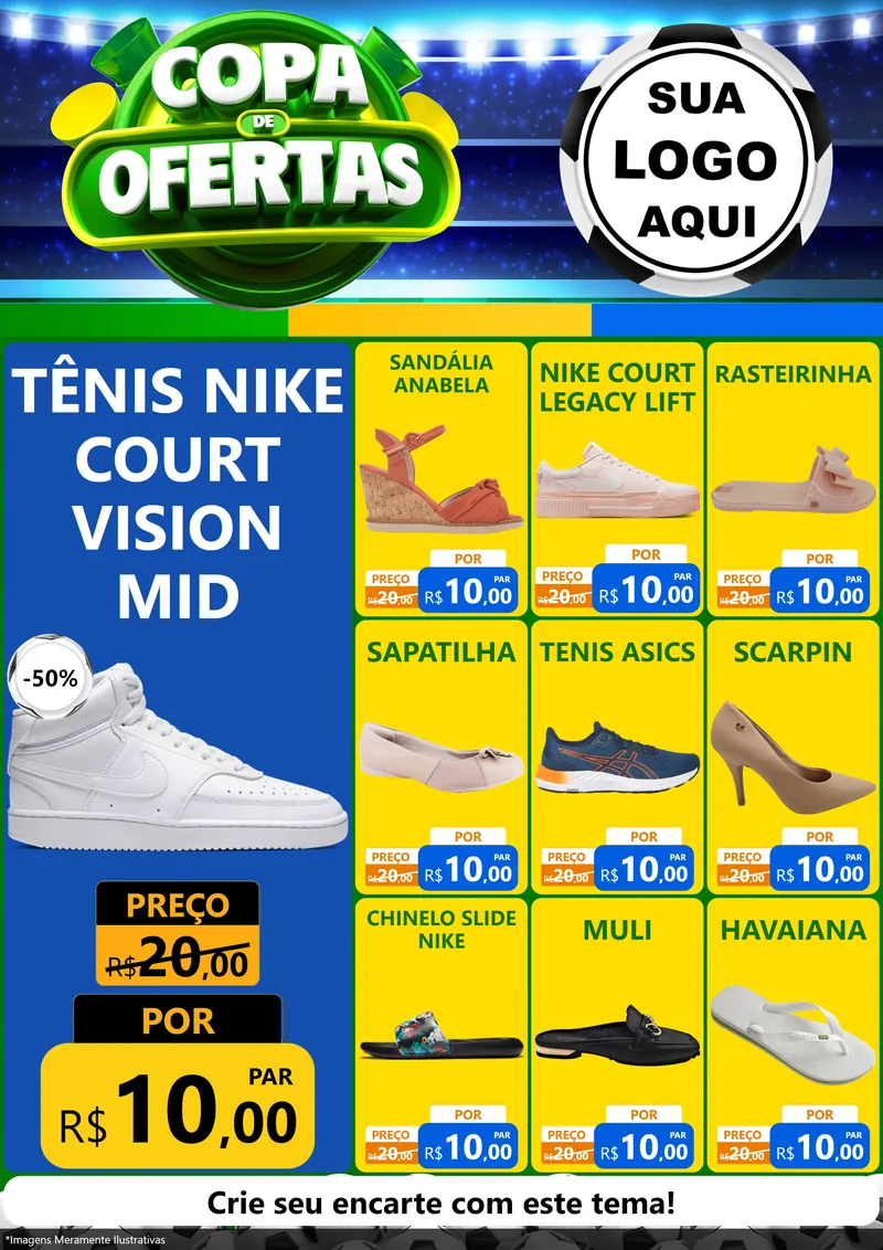 Modelo de Encarte para Encarte A4 Vertical com o tema Copa de Ofertas para Calçados