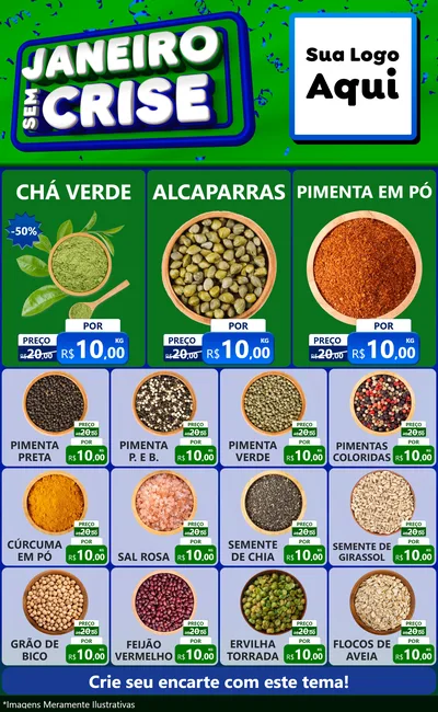 Modelo de Encarte para Encarte Grande com o tema Janeiro Sem Crise para Produtos Naturais
