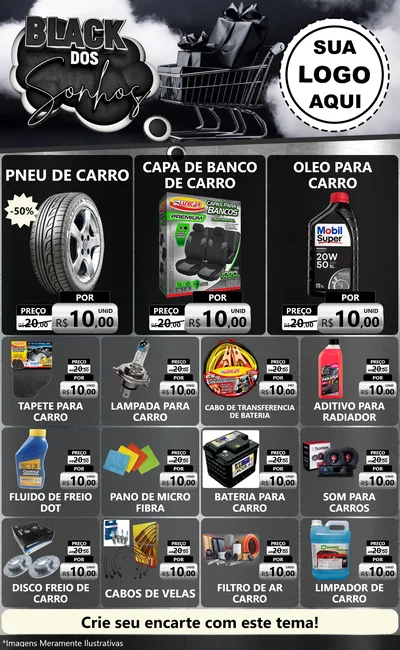 Modelo de Encarte para Encarte Grande com o tema Black dos Sonhos para Auto peças