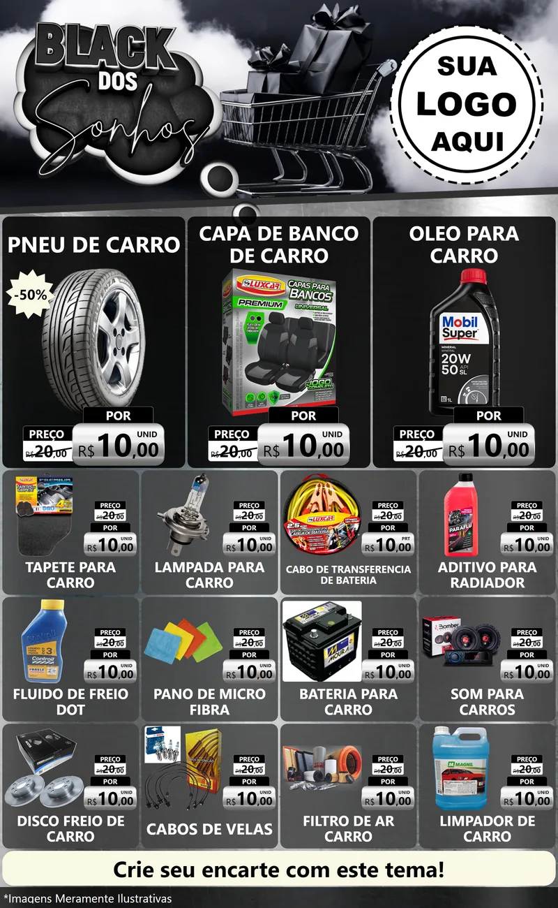 Modelo de Encarte para Encarte Grande com o tema Black dos Sonhos para Auto peças