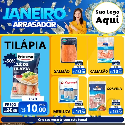 Modelo de Rede Social para Feed Facebook com o tema Janeiro Arrasador para Peixaria