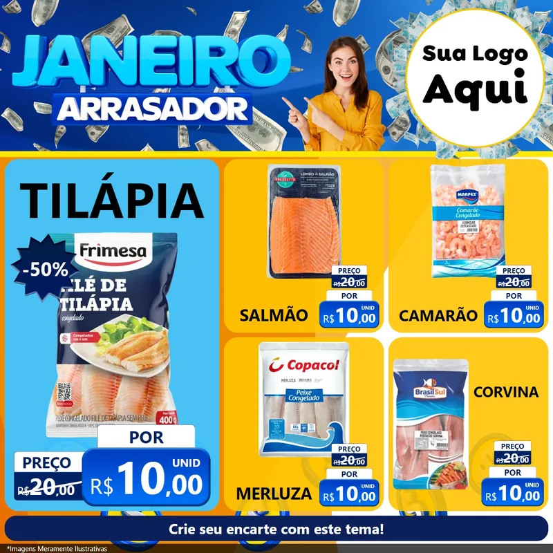 Modelo de Rede Social para Feed Facebook com o tema Janeiro Arrasador para Peixaria