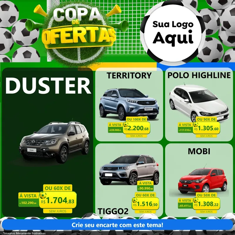 Modelo de Rede Social para Feed Facebook com o tema Copa De Ofertas para Concessionaria de Carros