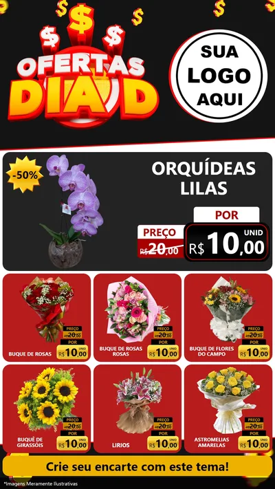 Modelo de Rede Social para Stories com o tema Ofertas Dia D para Floricultura e jardim