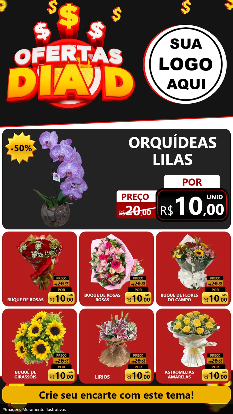 Modelo de Rede Social para Stories com o tema Ofertas Dia D para Floricultura e jardim