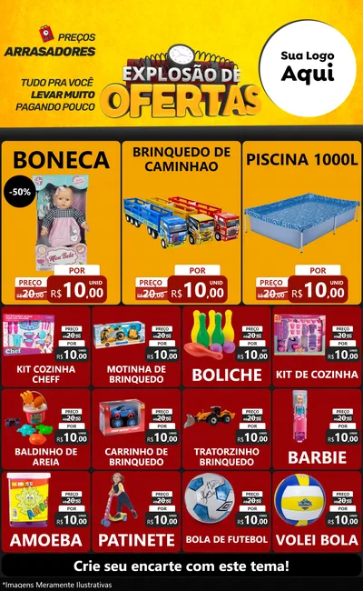 Modelo de Encarte para Encarte Grande com o tema Explosão de Ofertas para Brinquedos