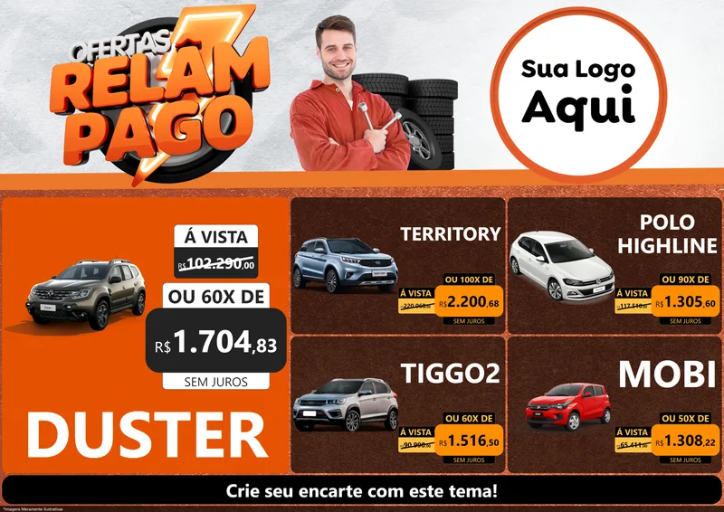 Modelo de Encarte para Encarte A4 Horizontal com o tema Ofertas Relâmpago - Moto / Auto para Concessionaria de Carros