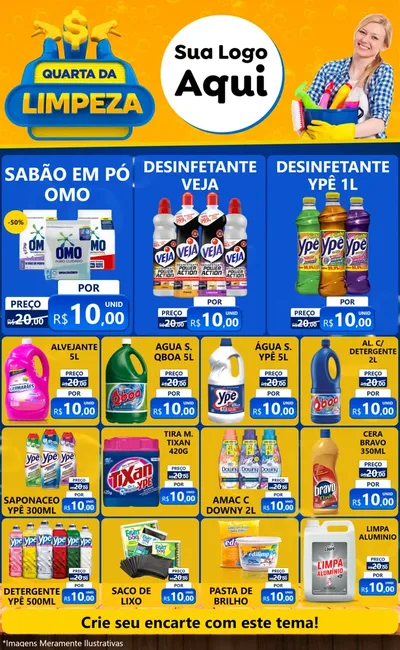 Modelo de Encarte para Encarte Grande com o tema Quarta da Limpeza para Produtos de Limpeza