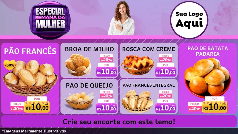 Modelo de TV para TV Horizontal com o tema Especial Semana da Mulher para Padaria