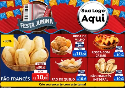 Modelo de Encarte para Encarte A4 Horizontal com o tema Festa Junina para Padaria