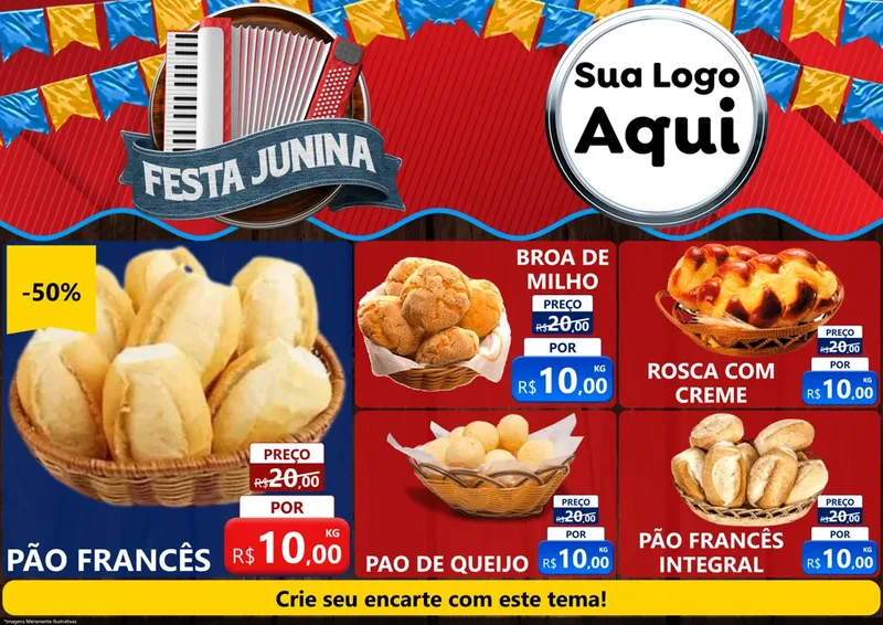 Modelo de Encarte para Encarte A4 Horizontal com o tema Festa Junina para Padaria