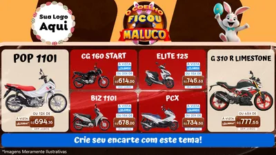 Modelo de TV para TV Horizontal com o tema O Coelho Ficou Maluco - Páscoa para Concessionaria de Motos