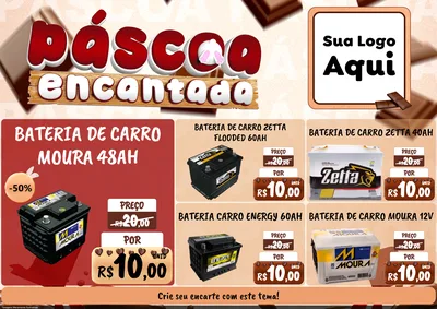 Modelo de Encarte para Encarte A4 Horizontal com o tema Páscoa Encantada para Baterias Elétricas