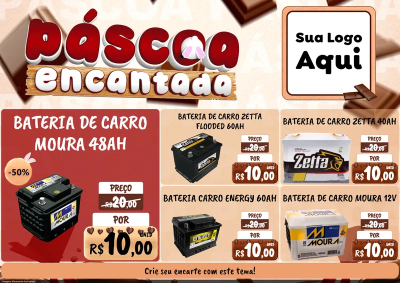 Modelo de Encarte para Encarte A4 Horizontal com o tema Páscoa Encantada para Baterias Elétricas