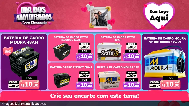 Modelo de TV para TV Horizontal com o tema Dia Dos Namorados Com Desconto para Baterias Elétricas