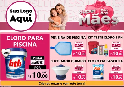 Modelo de Encarte para Encarte A4 Horizontal com o tema Super Dia Das Mães para Produtos para Piscina