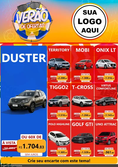 Modelo de Encarte para Encarte A4 Vertical com o tema Verão de Ofertas para Concessionaria de Carros