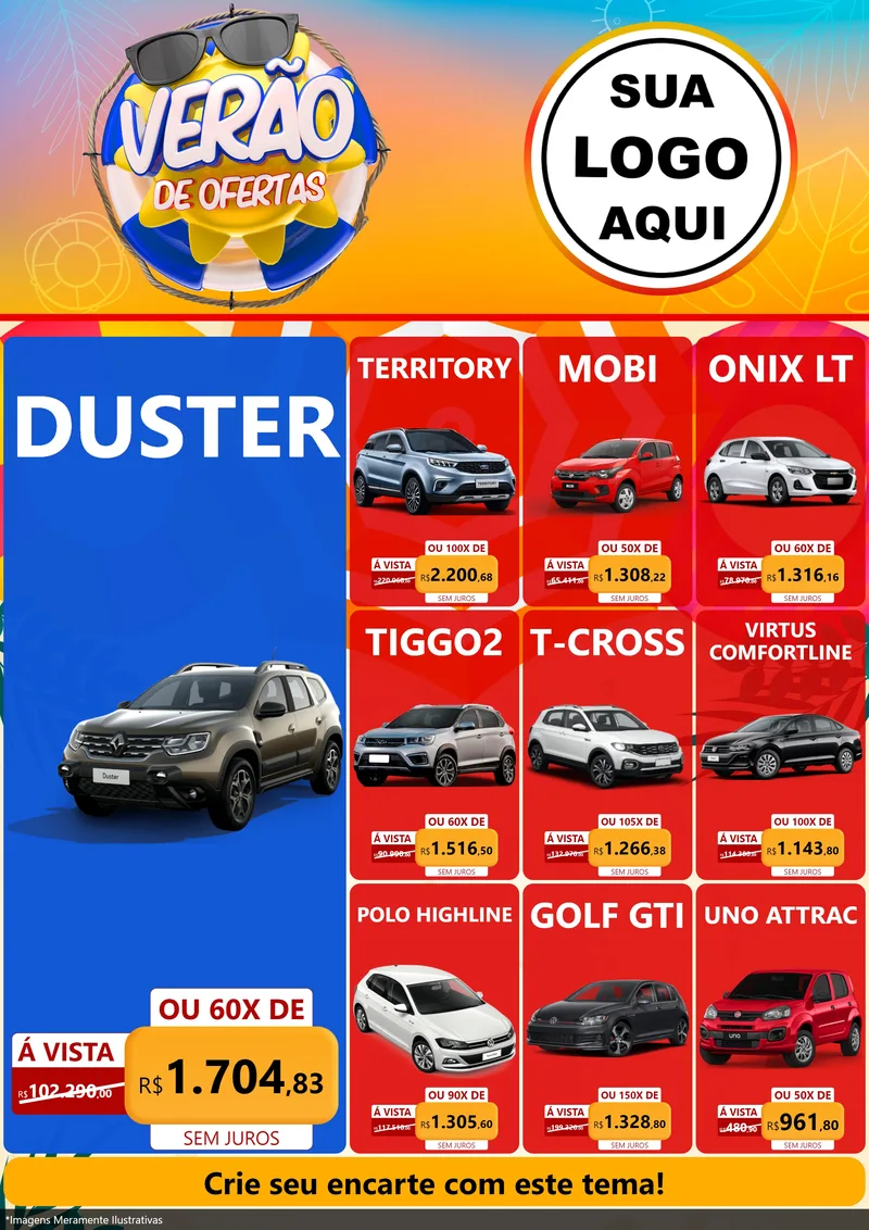 Modelo de Encarte para Encarte A4 Vertical com o tema Verão de Ofertas para Concessionaria de Carros