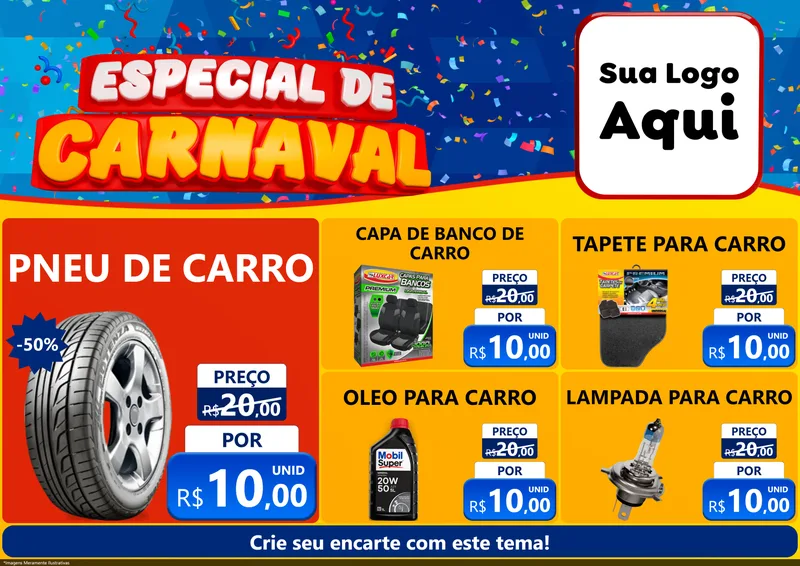 Modelo de Encarte para Encarte A4 Horizontal com o tema Especial de Carnaval para Auto peças