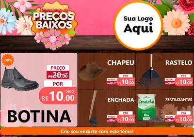 Modelo de Encarte para Encarte A4 Horizontal com o tema Primavera de Preços Baixos para Agropecuária
