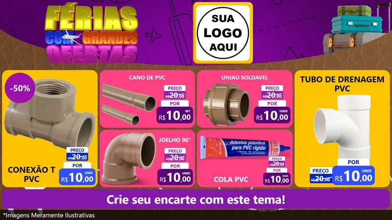 Modelo de TV para TV Horizontal com o tema Férias com Grandes Ofertas para Tubos e conexões